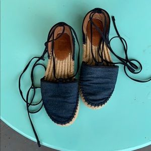 Frye Denim Lace Up Gladiator Espadrilles